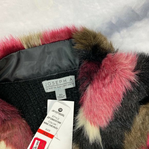 Joseph A Faux Fur Longline Vest Size XS Large Wine Chevron J2F129057D19NR Open - Picture 6 of 7